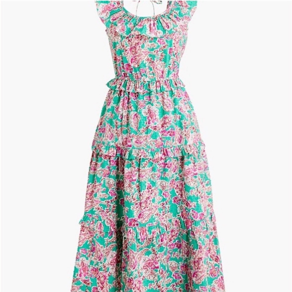 J. Crew Floral Midi Dress in Pink and Green